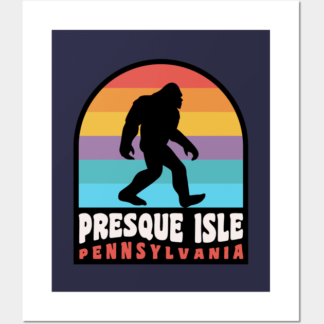 Presque Isle Erie Pennsylvania Bigfoot Sasquatch Retro Sunset Wall Art by PodDesignShop